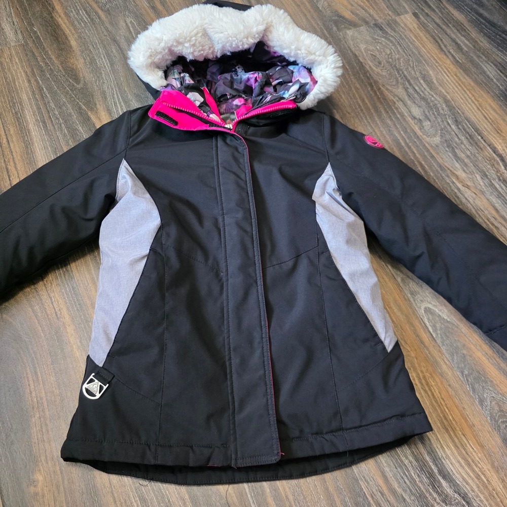 Gerry Girls 3-in-1 Systems Jacket Black Pink Floral Hooded Parka Size S 7-8
